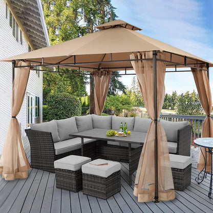 Sekey Paviljoen 3 x 3 cm, waterdicht, stabiel, winterbestendig, met 4 muggennetten, voor tuin, binnenplaats, terras, partytent, tuintent voor festivals, evenementen, feesten, picknick, kaki