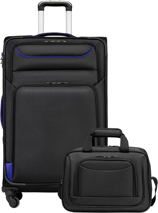 COOLIFE Trolley Koffer met 4 Wielen, Stoffen Handbagage met TSA-slot, Grote Schoudertas, Zwart+Blauw, Set 2-delig