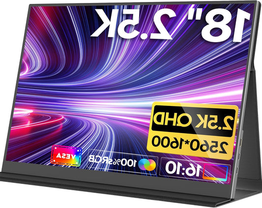 Portable Monitor, HONGO 18" 2.5K 2560x1600P Portable Screen IPS 100% sRGB, Portable Display with External HDR Eye Care Screen and Type-C/USB-C, Portable Monitor for Laptop/PC/Mac/PS4/5/X-BO/Phone - QUORE