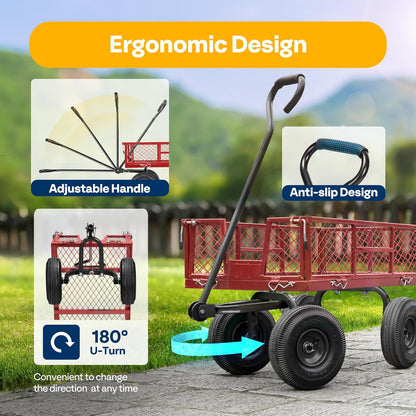 VIVOHOME Heavy Duty 400kg Capaciteit Mesh Stalen Tuinwagen Vouwwagen met Verwijderbare Zijden Wielen (Rood)