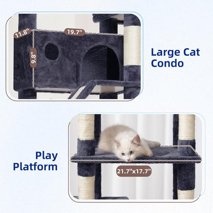 Krabpaal groot, kattenboom, grote katten, stabiel voor binnen, 200 cm, kattenkrabpaal met ruime platforms, kattenholen, hangmat, sisalzuilen, rookgrijs GCT031G