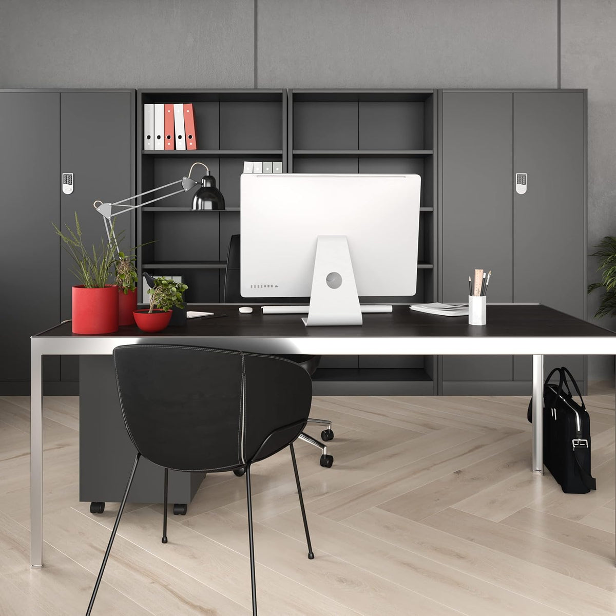 File cabinet with combination lock C003 metal case steel case powder coated 185 cm x 90 cm x 40 cm (anthracite) - QUORE