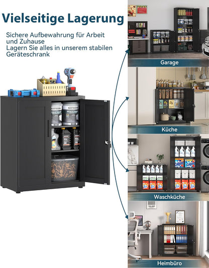 OSC211B01HI archiefkast, afsluitbare garagekast, 3 niveaus, zwart