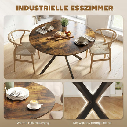 Ronde Eettafel – Eetkamertafel – Keukentafel – Bureau – Tafel 120 cm Ø – Industrieel Design – Verstelbare Voetjes