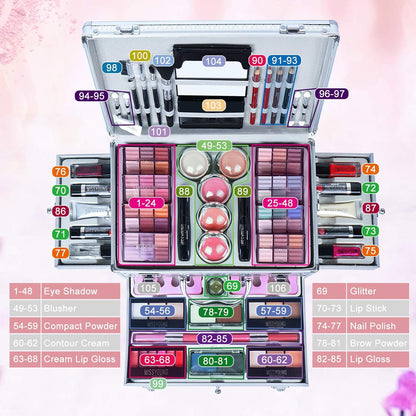 All-in-One Make-up Box Set Multifunctionele Cosmetica Opbergdoos Beauty Case Professionele Inhoud Oogschaduw Concealer Lipgloss Blusher Compact Poeder Wenkbrauw en Make-up Potlood Kwast #3