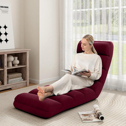 FANTASK Relaxstoel inklapbaar, vloerstoel met verstelbare rugleuning, vloerligstoel met slaapfunctie, vloerbank voor gamen, slapen, lezen, rood