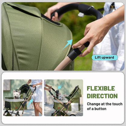 EchoSmile Opvouwbare hondenwagen, hondenbuggy tot 20 kg, voor kleine middelgrote honden en katten, hondenbuggy en kattenwagen met omkeerbare handgreep, schokdemping en afneembaar wasbaar kussen (groen