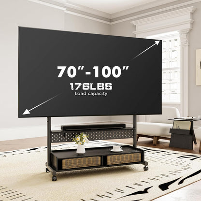 FITUEYES TV-beugel met wielen voor schermen van 70 tot 100 inch, tv-kast op wieltjes, in hoogte verstelbaar, max. VESA 850 x 600 mm tot 80 kg