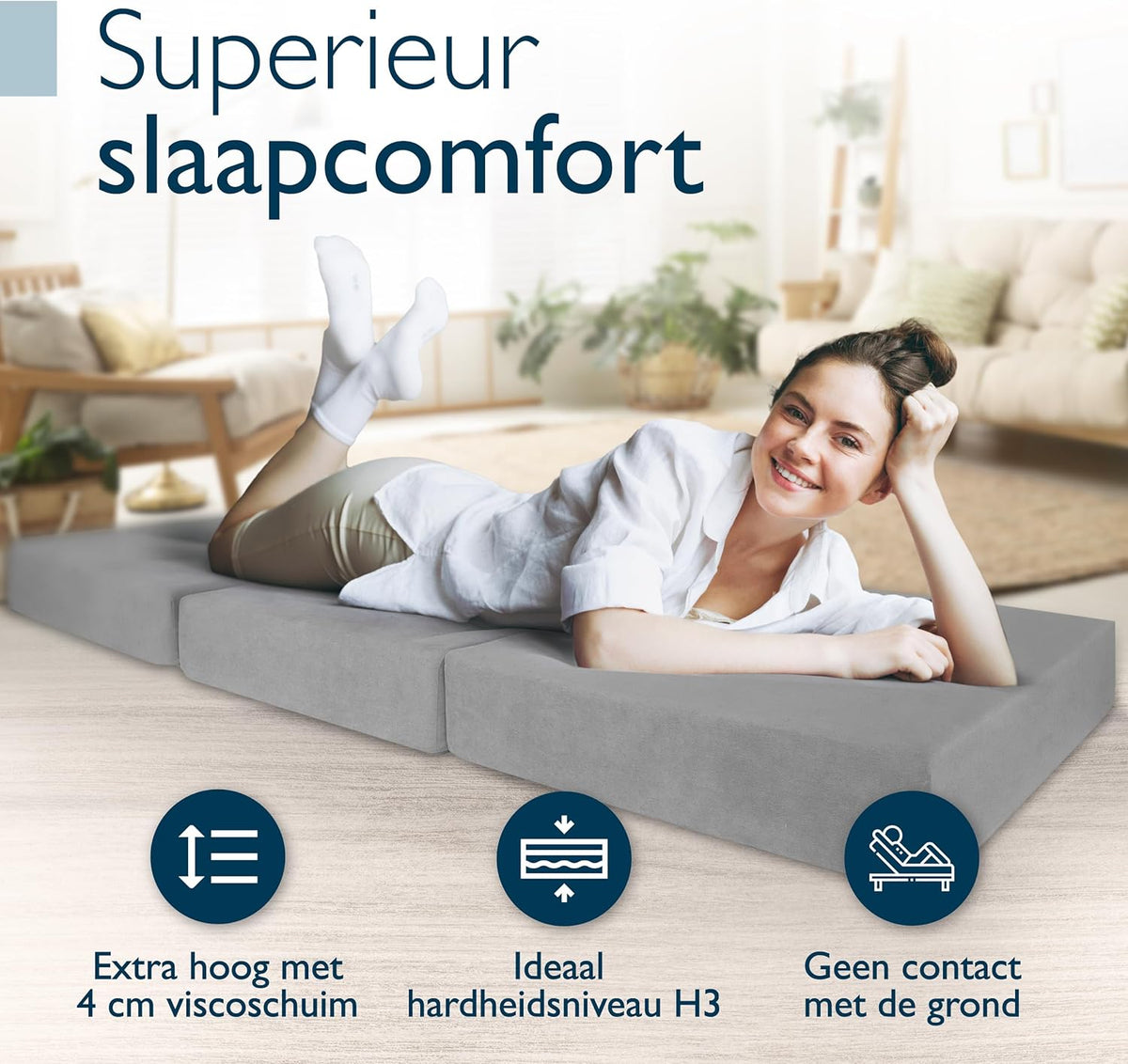 Beautissu Premium XXL Vouwmatras 120x200 cm inkl. Hoes Wasbar – Opvouwbaar Logeermartas Extra Dik 14 cm Traagschuim Matras H3 – Eenvoudig Transport & Hoog Slaapcomfort Opvouwbaar Gastenmatras – Grijs