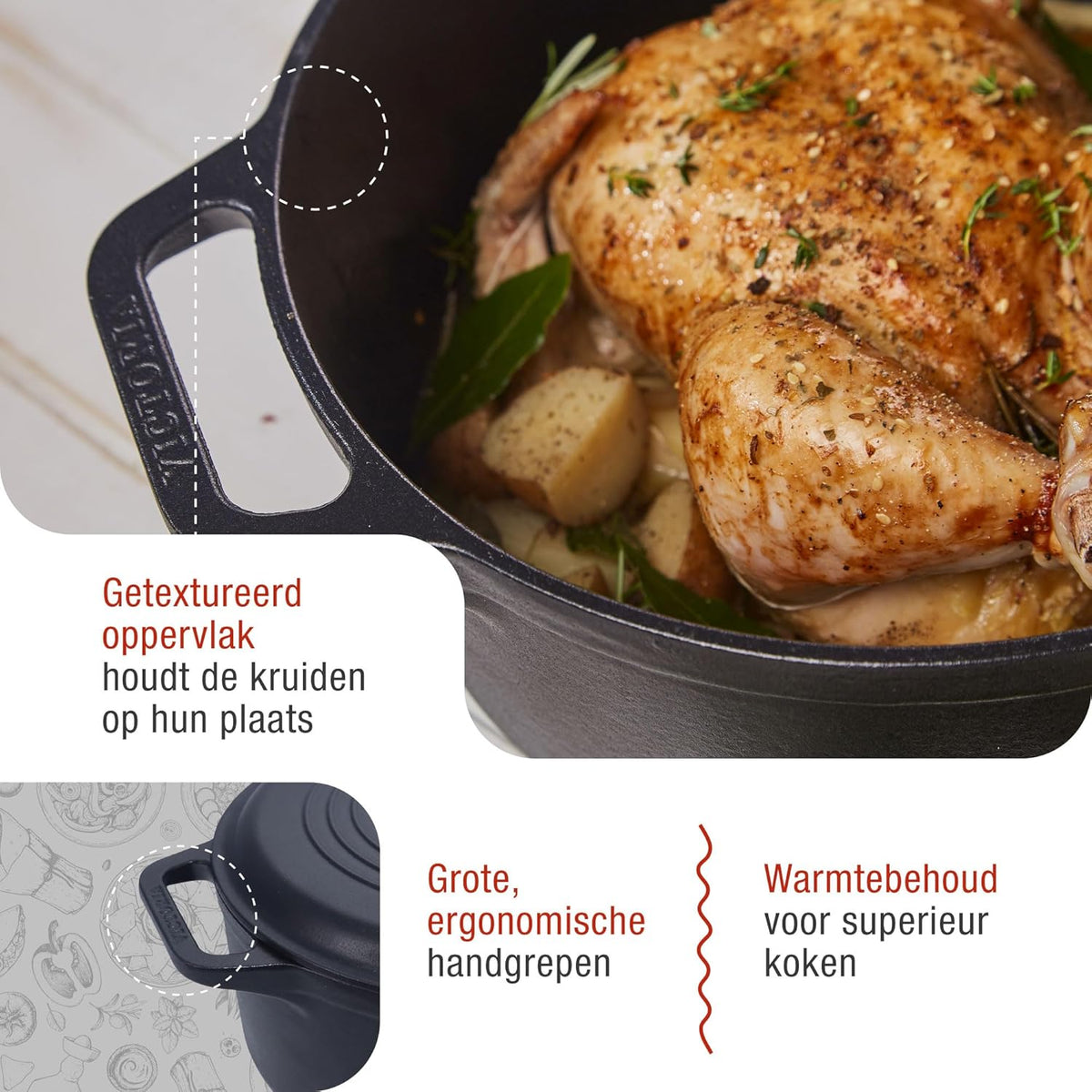 Victoria Dutch Oven Inductie Geëmailleerd Gietijzer 29cm, Cocotte 6,6L, PTFE en PFOA vrij, Geschikt voor Vuur, Barbecue, Oven, Kookplaat, Keramische kookplaat, Gas