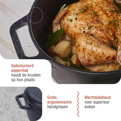 Victoria Dutch Oven Inductie Geëmailleerd Gietijzer 29cm, Cocotte 6,6L, PTFE en PFOA vrij, Geschikt voor Vuur, Barbecue, Oven, Kookplaat, Keramische kookplaat, Gas