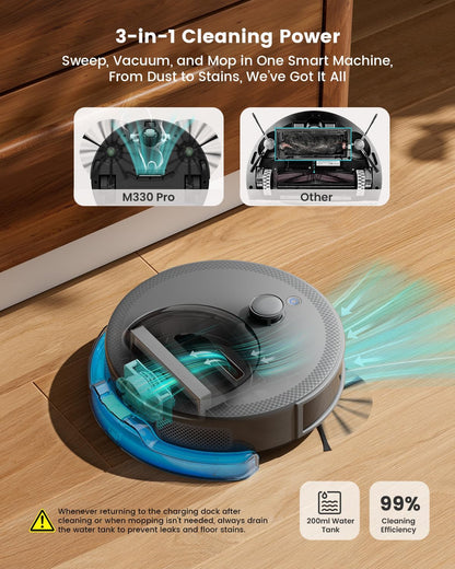 Lefant M330 Pro Robotstofzuiger en Dweilrobot Met 3-In-1 Mapping, Dtof-Navigatie, 5000Pa, Diameter 28 Cm, Obstakelvermijding Psd 190°, App/Alexa/i Watch, Ideaal Voor Haren M