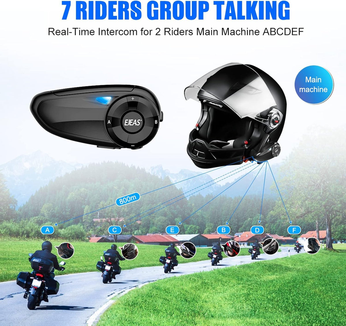 EJEAS Q7 verbeterde helm intercominstallatie, Bluetooth 5.1 intercom communicatiesysteem (2 stuks)