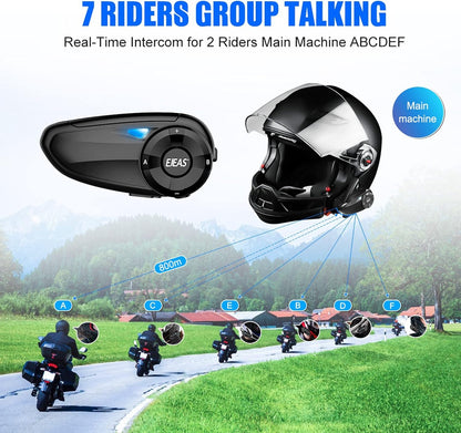 EJEAS Q7 Improved Helmet Intercom System, Bluetooth 5.1 Intercom Communication System (2 PCS)