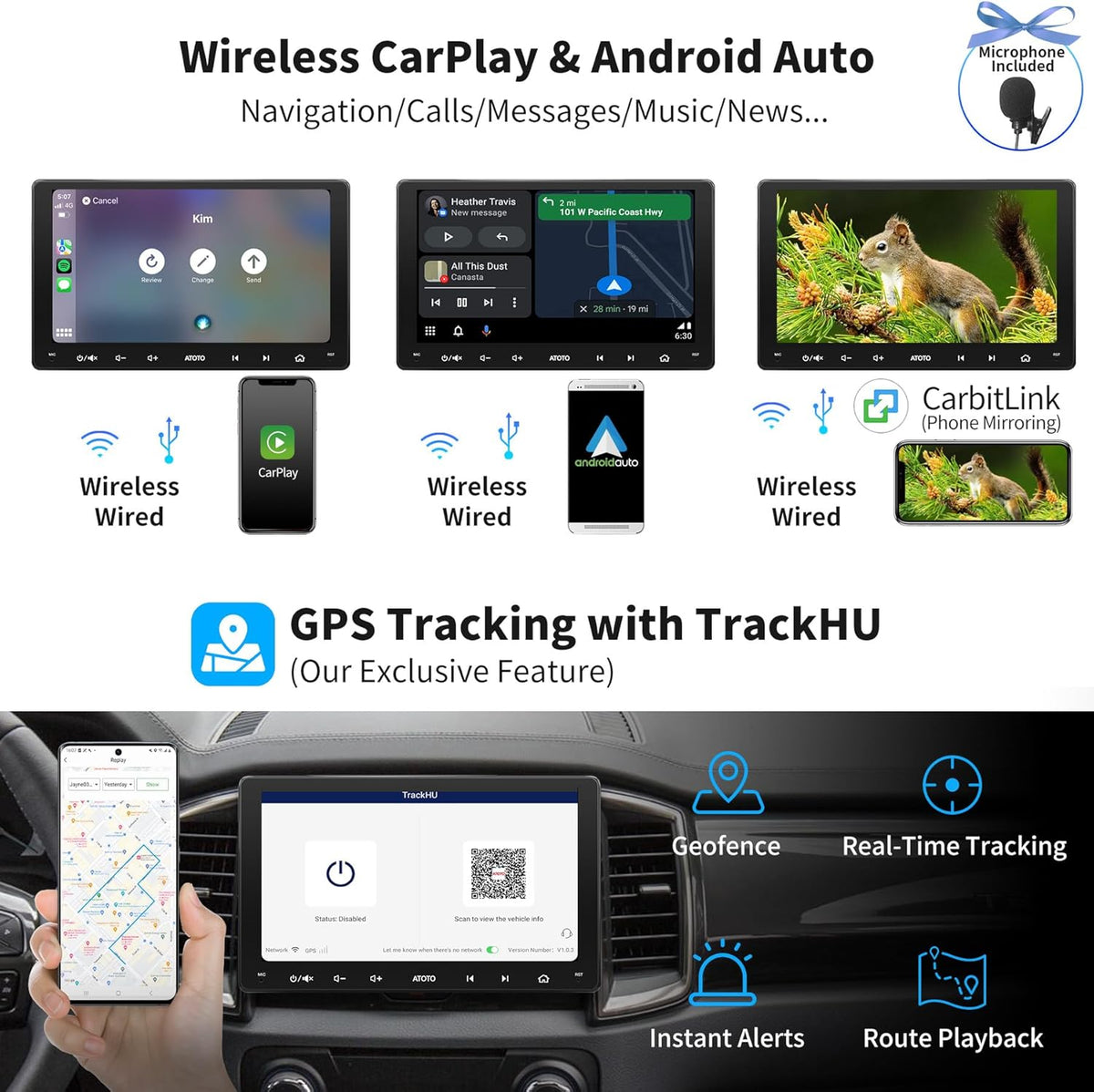 Android Autoradio – 2 DIN Autoradio – Car Radio – Multimedia Systeem – Auto Entertainment – 9 Inch QLED Touchscreen – Ingebouwde 4G LTE & Draadloze CarPlay en Android Auto