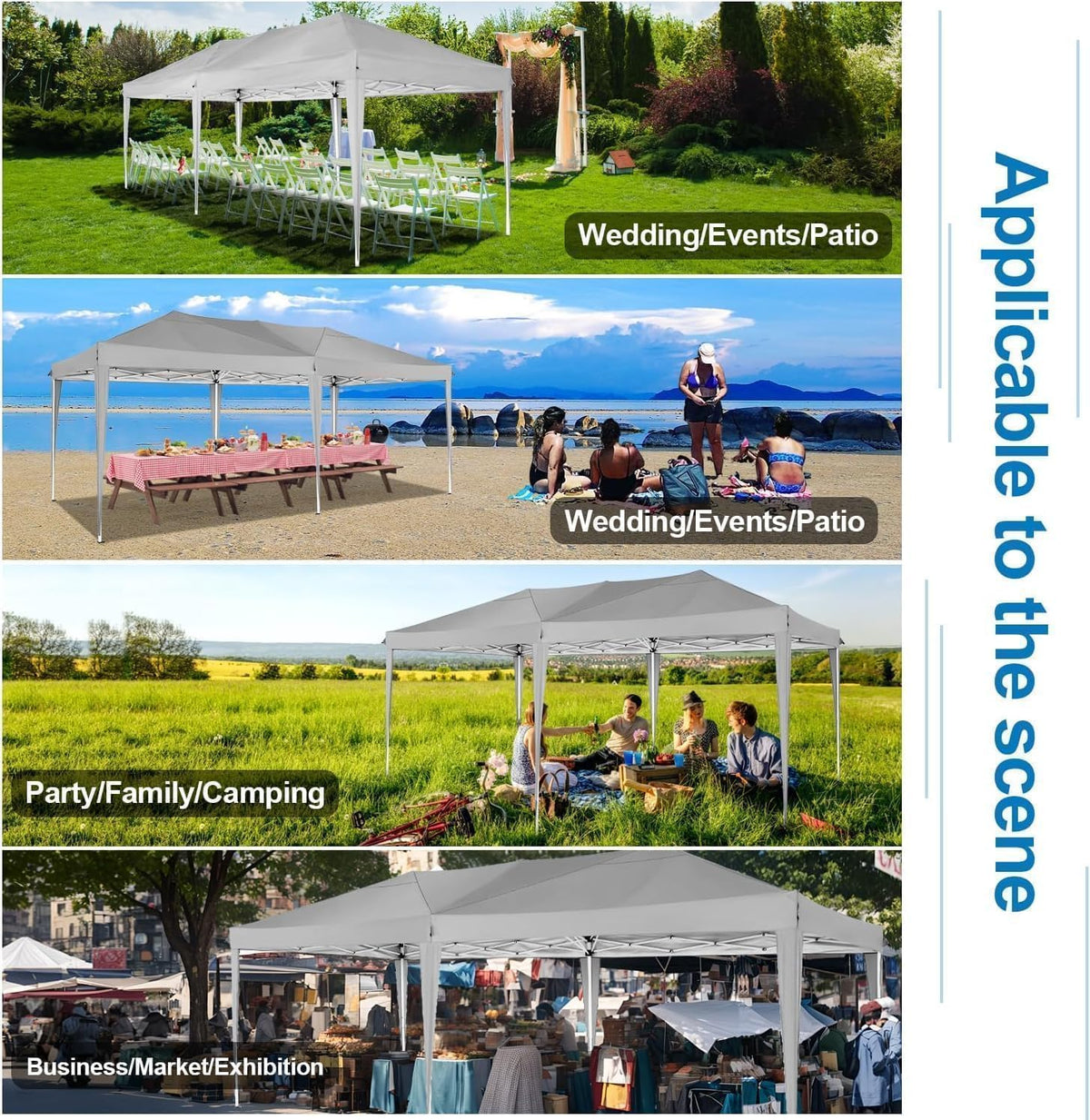 COBIZI Vouwpaviljoen, 3 x 6 m, waterdicht, stabiel, outdoor partytent, 3 x 6 m, met 6 zijwanden, anti-uv tuinpaviljoen, pop-up campingpaviljoen, voor bruiloften, buiten, tuin, feest, markt, grijs