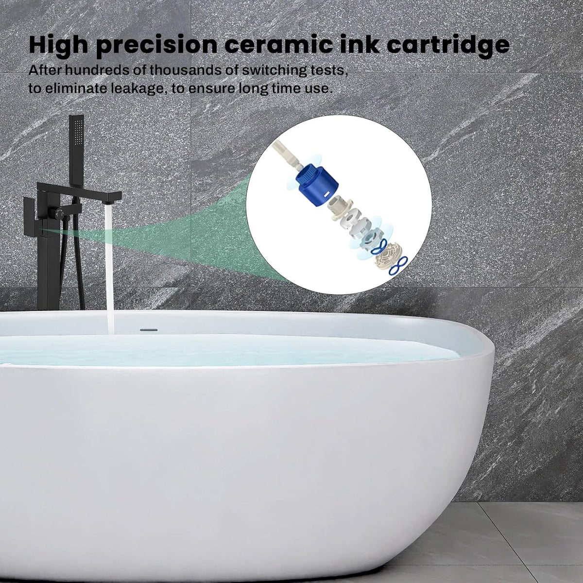 FAHKNS Tub Filler Freestanding Bathtub Faucet Matte Black Floor Mounted Tub Filler Faucet High Flow Brass Tap With Hand Shower