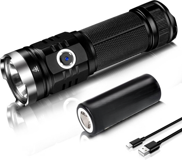 Zaklamp - Tactische Zaklamp - LED-buitenlamp - Krachtige - Oplaadbare - Draagbare - met Batterij - voor Zoeken - Wandelen - Noodsituatie - USB Kabel - 3500Lm - 5500 mAh - 2.6V