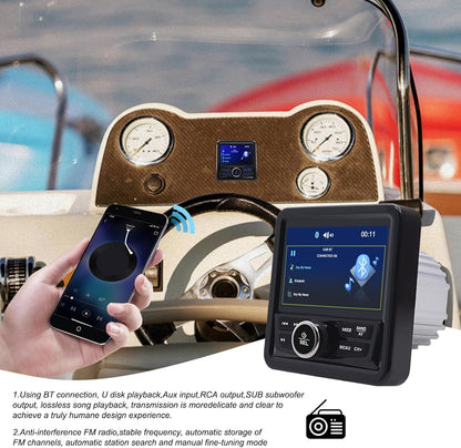 Geloo Marine Boot Stereo radio, waterdicht, MP5 multimediaspeler met 4,1 inch led-digitaal display, AM/FM-radio-ontvanger, universeel voor boten, jachten of golfwagens, ATV's
