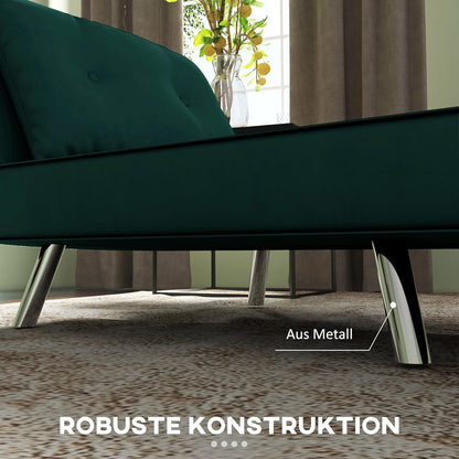 HOMCOM Slaapstoel, klapstoel met bedfunctie, enkele bank met kussen, logeerbed, gestoffeerde bank met fluwelen look, voor woonkamer, slaapkamer, donkergroen, 77 x 88 x 83 cm