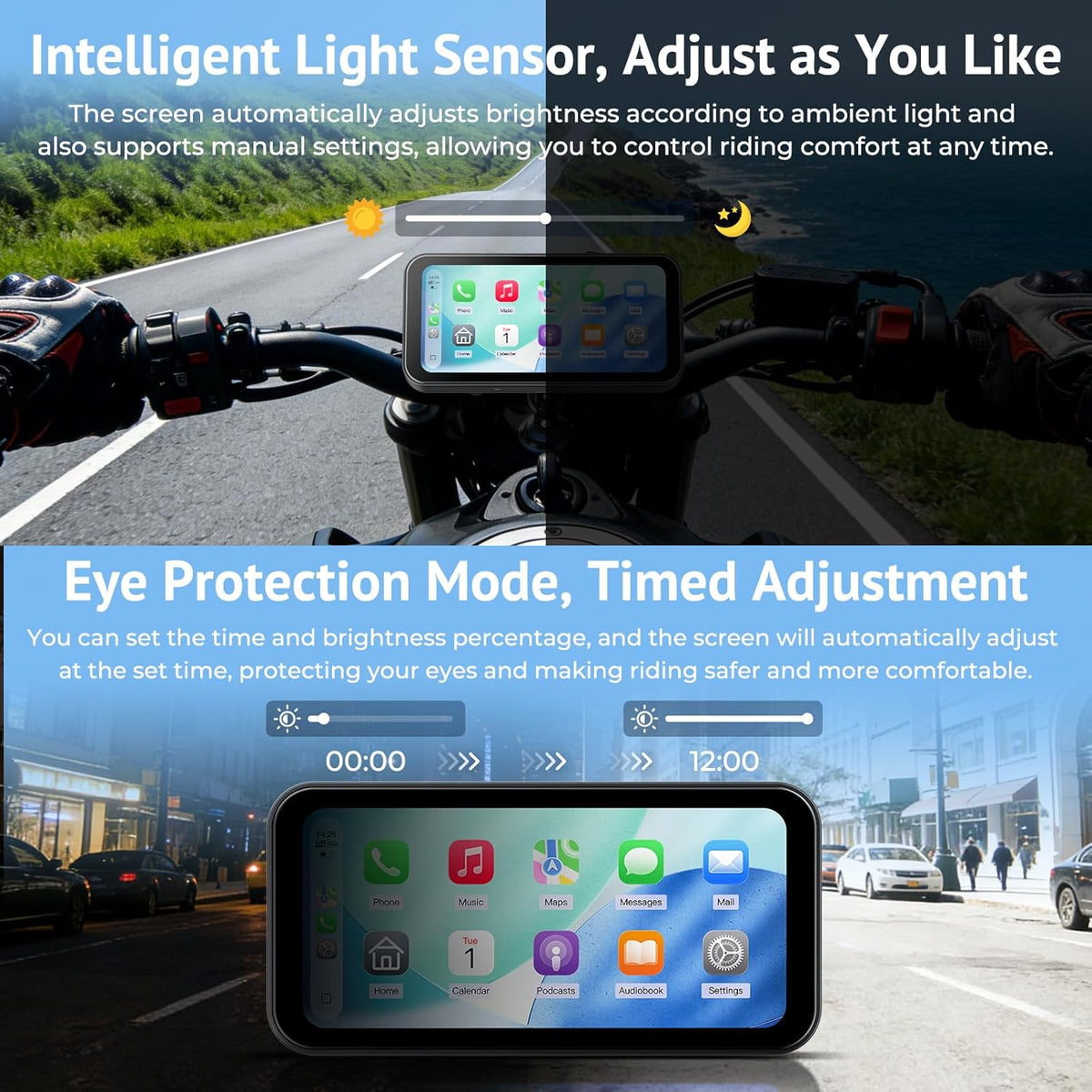 Motorfiets GPS – Motornavigatie – Navigatiesysteem – CarPlay GPS – Android Auto GPS – 6,3 Inch Waterdicht Scherm – Dubbele Bluetooth & Lichtsensor