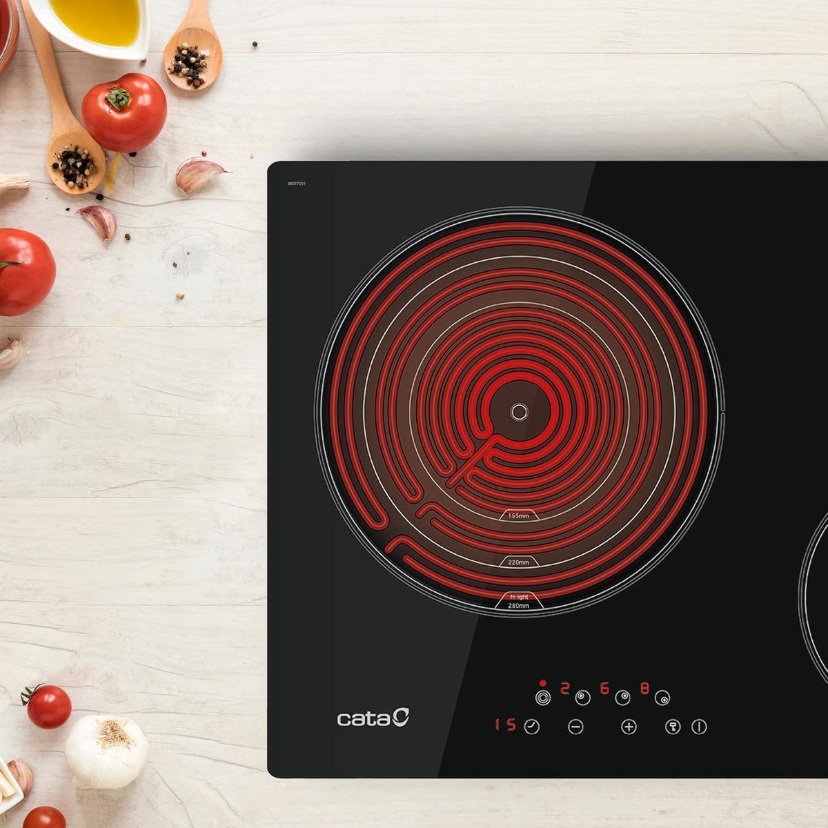 Keramische Kookplaat – Inductiekookplaat – Glaskeramische Kookplaat – Elektrische Kookplaat – Kookplaat Zwart – 3 High Light Zones – 9 Vermogensniveaus – 5,7 kW Vermogen – 60 cm Breedte