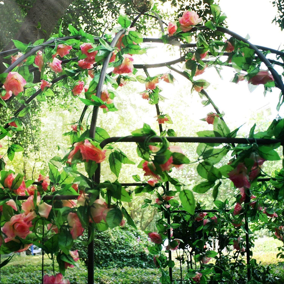 OUTOUR® Franse stijl 4-zijdige vogelkooi vorm metalen tuinhuisje pergola paviljoen boog prieel planten standaard rek voor buiten tuin gazon achtertuin terras, klimwijnstokken, rozen, bloemen, donkere