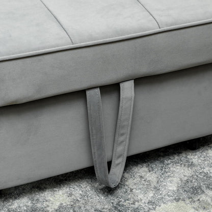 HOMCOM Schlafsofa, 2-Sitzer Sofa mit Schlaffunktion, Verstellbare Rückenlehne, Couch mit Kissen, Samtoptik, L-förmig Schlafcouch mit Bettkasten Rollen für Wohnzimmer, Gästezimmer, Grau - QUORE