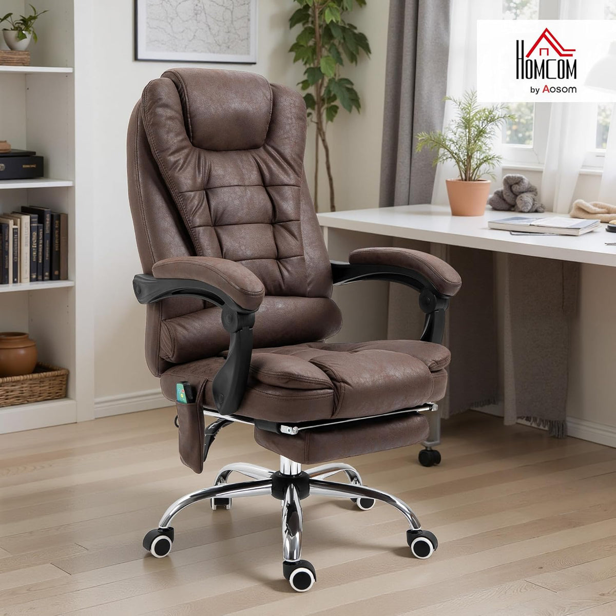 Vinsetto Bureaustoel, massage, verwarmd, bureaustoel, ergonomisch, in hoogte verstelbaar, rugleuning kantelbaar, microvezeldoek, bruin