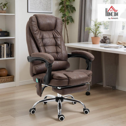 Vinsetto Bureaustoel, massage, verwarmd, bureaustoel, ergonomisch, in hoogte verstelbaar, rugleuning kantelbaar, microvezeldoek, bruin