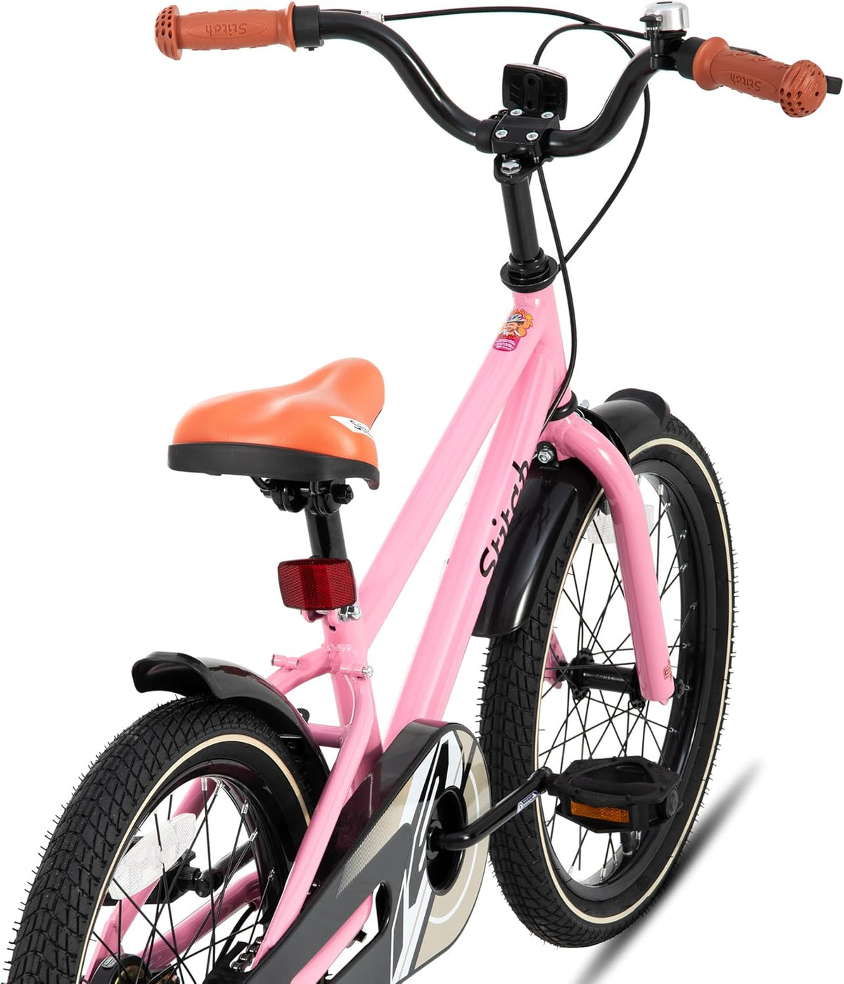 nuitirii kinderfietsen STITCH Vintage kinderfiets 18 inch, voor jongens en meisjes van 6-9 jaar, met stablizer en standaard, roze