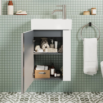 Badkamermeubel 40 cm Met Wastafel – Kleine Wastafelkast Met Opbergruimte Voor Gastentoilet, Ruimtebesparend, Matwit