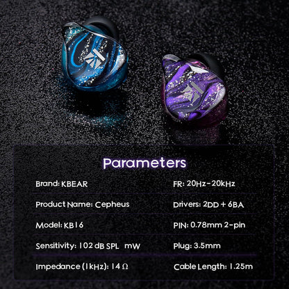 In-Ear Monitor – Bedrade Oordopjes – In-Ear Hoofdtelefoon – Oordopjes Met Kabel – HiFi Oordopjes – 16-Unit 2DD+6BA – Krachtige Bas
