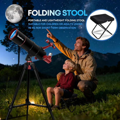 Dianfan Telescoop, 90/550 telescopische astronomie voor volwassenen en kinderen, draagbare telescoop voor beginners met AZ-montage, statief, telefoonadapter, draagtas en klapkruk