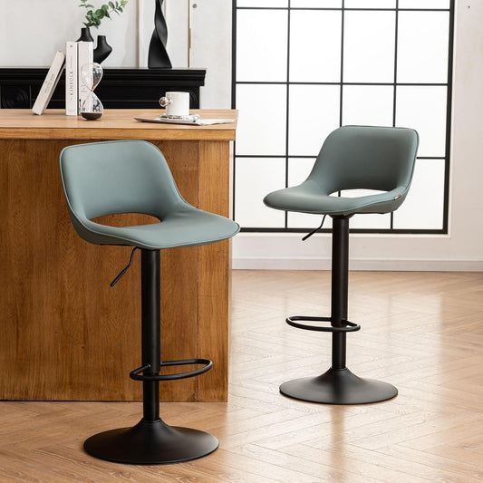 YOUNIKE Barkruk set van 2, barstoelen, barkruk, in hoogte verstelbaar, draaistoel, keukenstoelen, toonstoel met holle rugleuning, hoge barkruk voor bar keuken, grijsgroen
