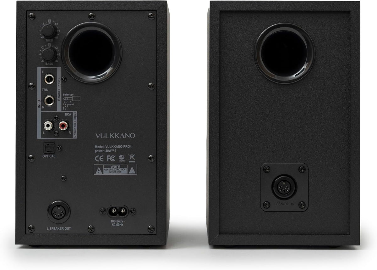 VULKKANO PRO4 Studio monitoren met 4 inch Woofer, Bluetooth, symmetrische TRS-ingang, RCA, hoofdtelefoonuitgang, AUX, optisch, EQ-instellingen, luidspreker voor monitor
