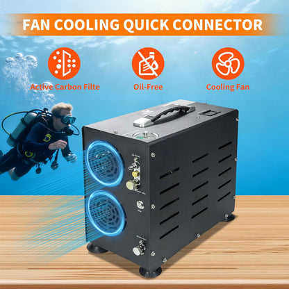 TUDIVING-4500Psi/300Bar Duikcompressor, 800W Dual-Cylinder PCP Luchtcompressor, Auto Stop Hogedrukcompressor, Duikcompressor voor het vullen van een 2L Duikfles