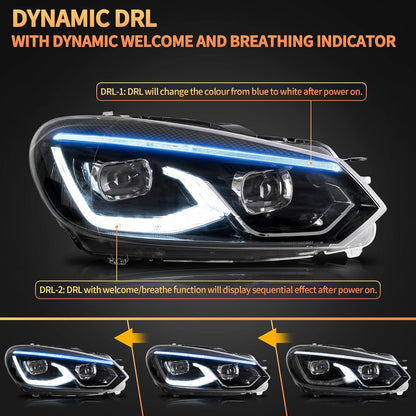 VLAND Projectorkoplampen Compatibel voor Golf 6 MK6 TSI Halogeen 2008-2013 (Niet voor TDI/GTI/R), 1 set/Met E-keuringsmerk