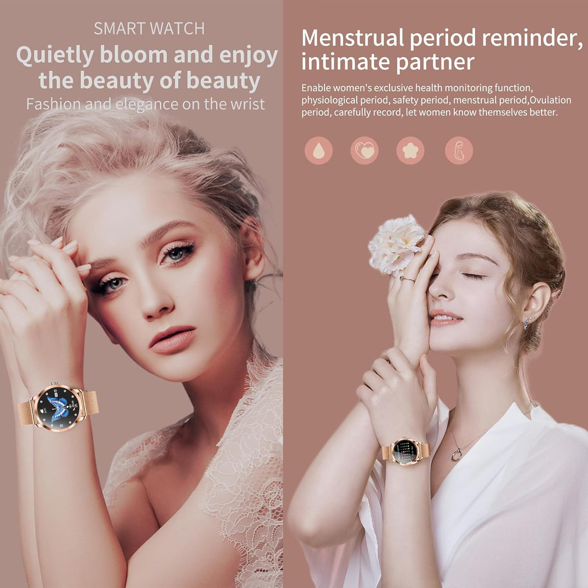Smartwatch voor Damen met Bluetooth Bellen, 3 Armbanden, 1,09" Slimme Horloge, IP68 Waterdicht Sporthorloges, Hartslagmeter, SpO2, Slaapmonitor, Fitnesstrackerhorloge voor Android/iOS (Goud)