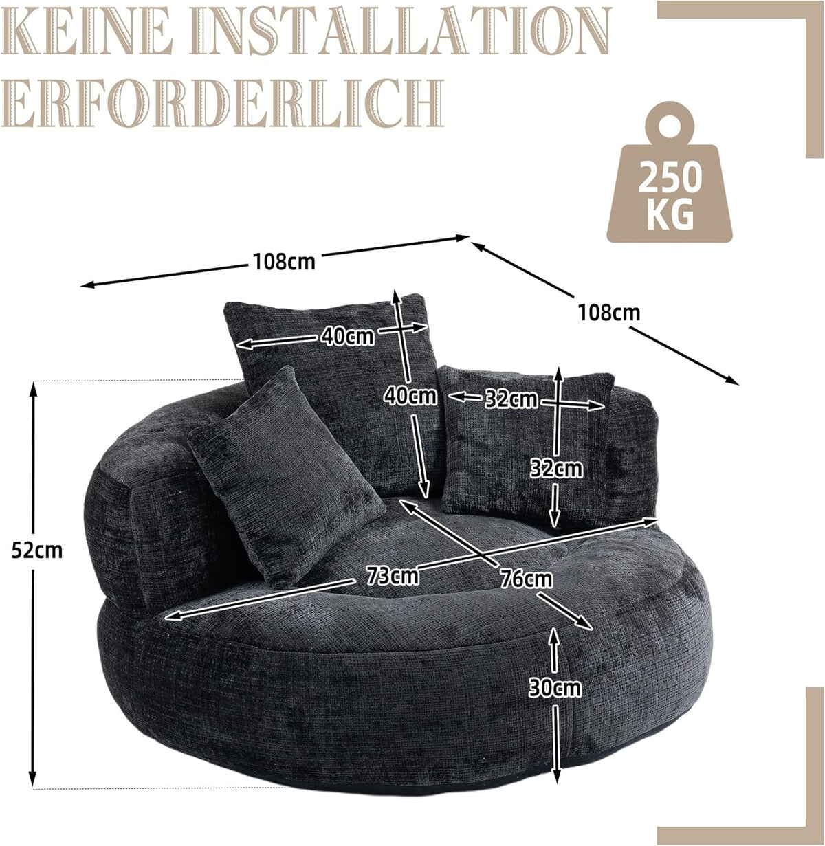 Lazy Sofa Durable Comfort Lounger zitzak met hoge rug, met drie kussens voor volwassenen en kinderen, binnen en buiten, single gamingbank, stoel voor slaapkamer, kantoor - QUORE
