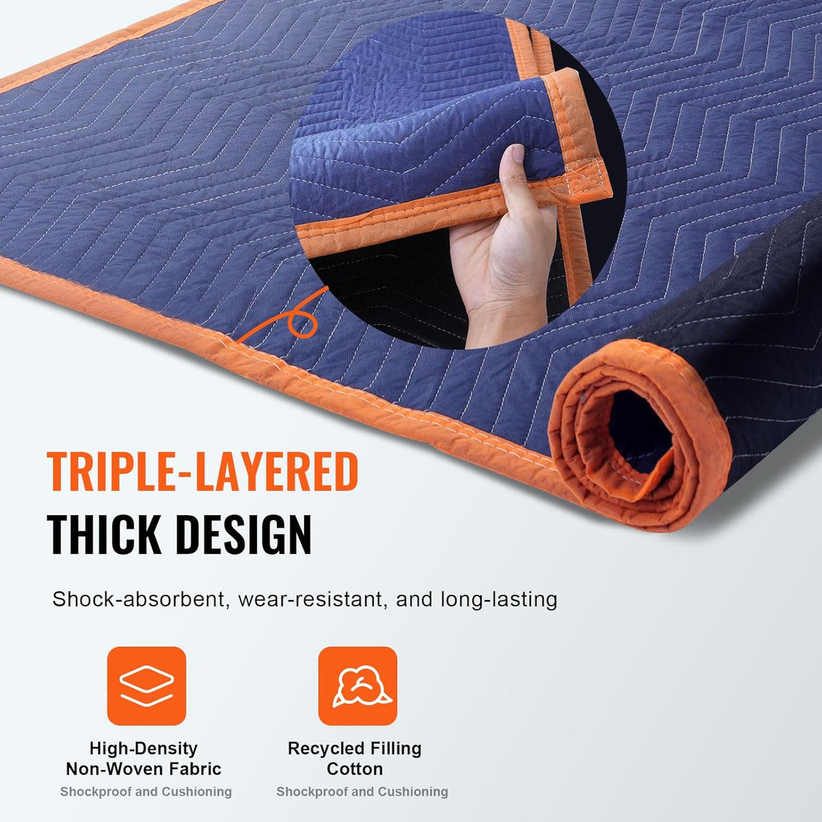 VEVOR Furniture Moving Covers, 2034 x 1830 mm, Pack of 12, Durable Packaging Protective Covers, Recycled Cotton Non-Woven Fabric for Furniture Protection, Floors, Blue/Orange