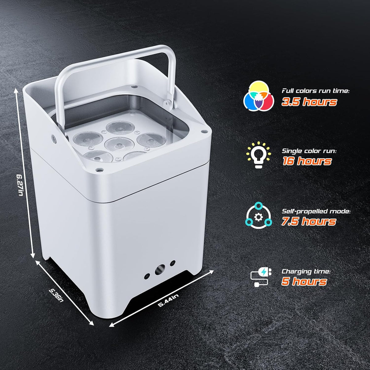 108W LED Par Spotlight – Draadloze LED Spot – Uplight – DJ Verlichting – Feestverlichting – RGBWA+UV Kleurmix – Oplaadbare Accu & Draadloze DMX Bediening – Wit