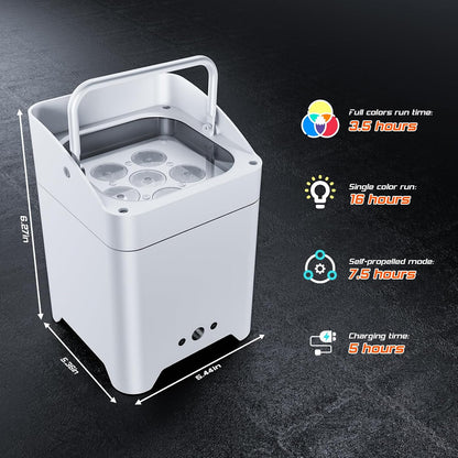 108W LED Par Spotlight – Draadloze LED Spot – Uplight – DJ Verlichting – Feestverlichting – RGBWA+UV Kleurmix – Oplaadbare Accu & Draadloze DMX Bediening – Wit