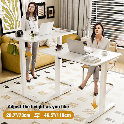 ERGOMAKER Elektrisch Staand Bureau 90x60cm, In Hoogte Verstelbaar Ergonomisch Kantoorbureau met Hooks & Geheugenfunctie, Wit