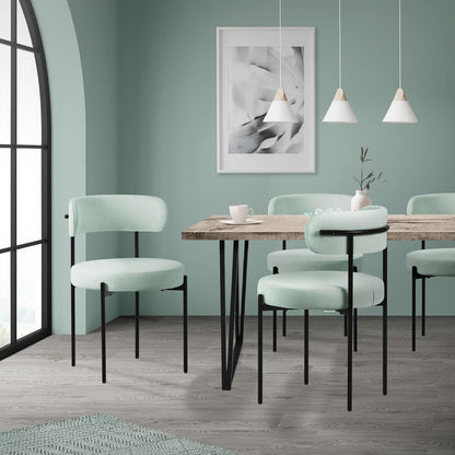 ML-Design Dining Chairs Set of 6, Kitchen Chair in Teddy Fabric Green, Living Room Chair with Backrest, Upholstered Chairs with Black Metal Legs, Ergonomic Lounge Chairs, Dining Room Chairs