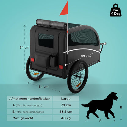 Hondenfietskar 40Kg – Hondenfietskar Opvouwbaar – Fietskar Hond – Hondenkar Voor Fiets – Hondenwagen – Geschikt Voor Alle Fietsen – Incl. Reflectoren & Vlag