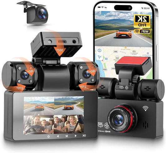 Rimoody WiFi 4-kanaals 360° dashcam auto 2K 1080P - QUORE