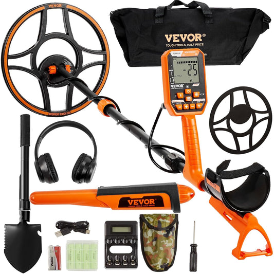 VEVOR Metaaldetector, zoekspoel, 30,5 cm, oplaadbaar, 99-127 cm, LCD-scherm, waterdicht, IP68, 7 modi, DSP-chip, bluetooth, voor goudzoeken, schattenjacht, zwart/oranje