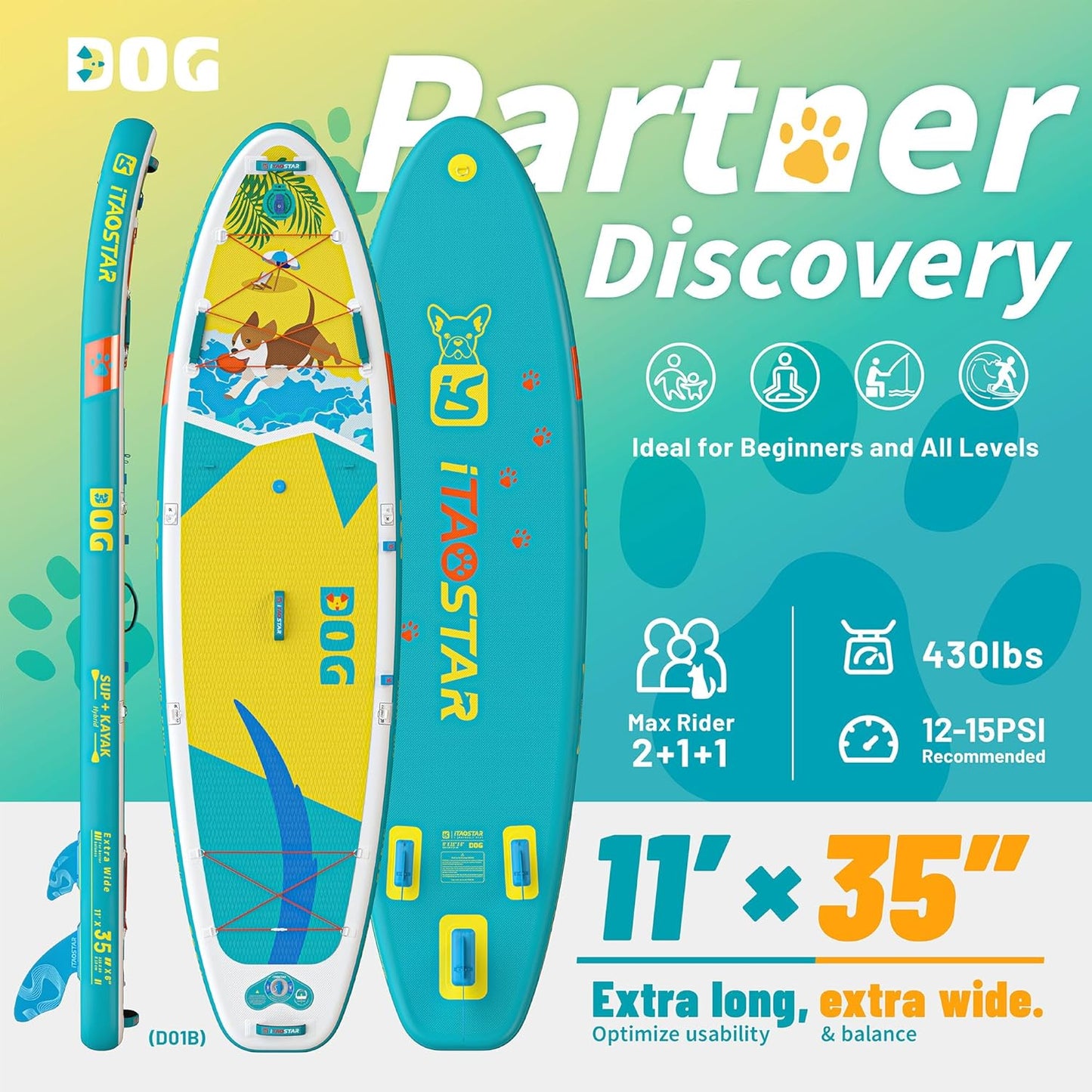 11'/10'6" Opblaasbaar Stand Up Paddle Board met Premium SUP Board Accessoires, Adj Paddle, Anti-Slip EVA Deck, 120L Reisrugzak met Voorvak | Opblazen Paddle Board voor alle