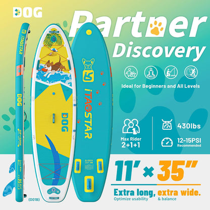 11'/10'6" Opblaasbaar Stand Up Paddle Board met Premium SUP Board Accessoires, Adj Paddle, Anti-Slip EVA Deck, 120L Reisrugzak met Voorvak | Opblazen Paddle Board voor alle